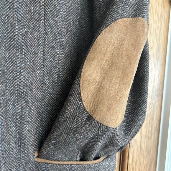 Hunt Valley 100% Pure Wool Brown Tweed Blazer 48L Suede Elbow Patches Made in US - Picture 4 of 12